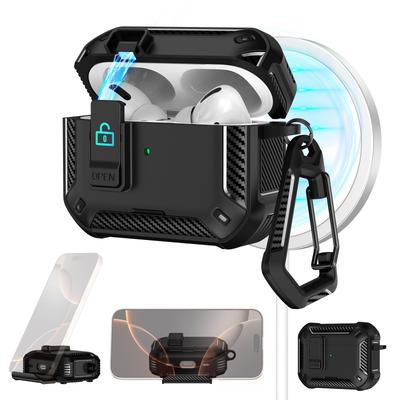 For Apple AirPods Pro Case Compatible with MagSafe TPU PC Earbuds Cover with Carabiner/Stand
