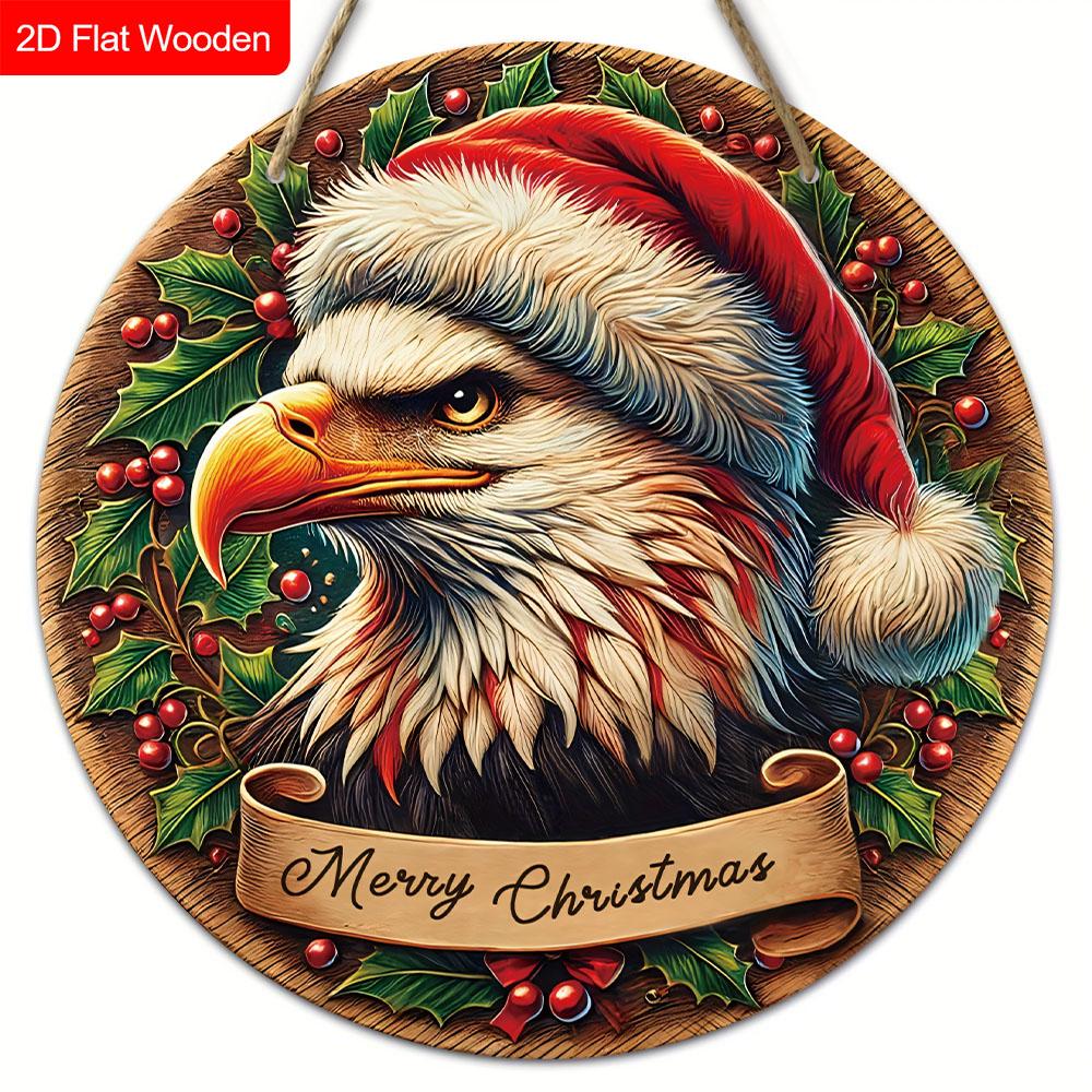 Christmas Wooden Sign with Eagle Pattern - Navidad Round Sign for Christmas Tree, Yard, Balcony Indoor Decor - Ideal Christmas Gift