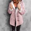 Winter Women's Mid-Length Shearling Coat, Detachable Faux Fur Collar Jacket With Pockets, Simple Pure Color Casual Buttoned Cardigan For Daily Wear
