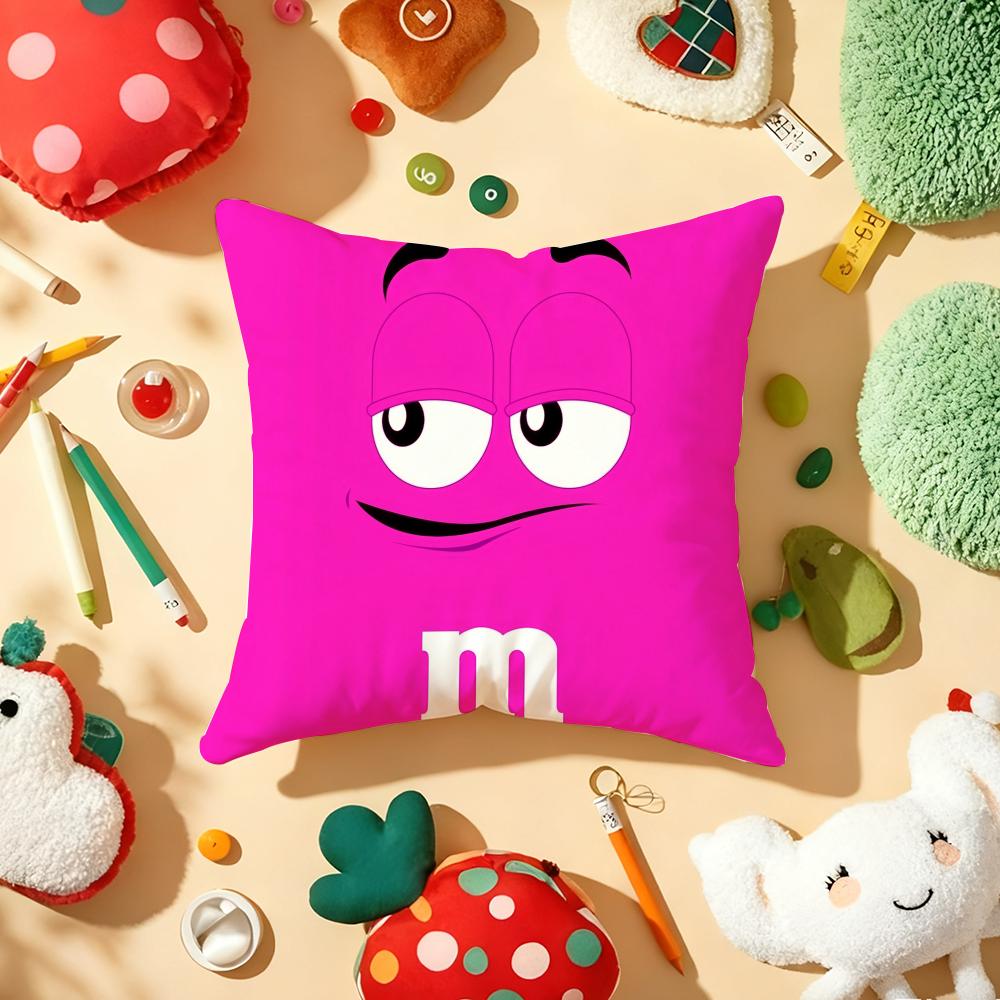Cute Funny Art M-M&M'S Cushion Cover Plush Fabric Soft Double-Sided Printed Sofa Warm Winter Home Child Gift Pillow Case