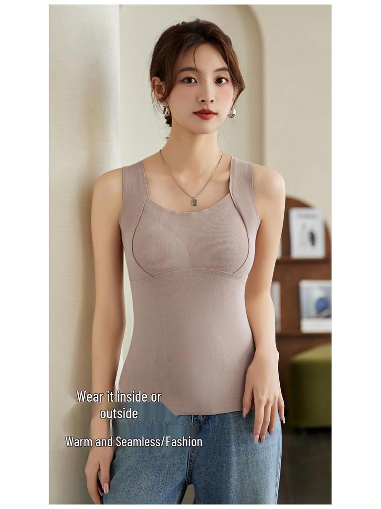 Damen Antistatische Lange Warme Weste: Eingebaute BH-Polster, Acryl, Weiche einteilige Innen- und Oberbekleidung für Herbst/Winter