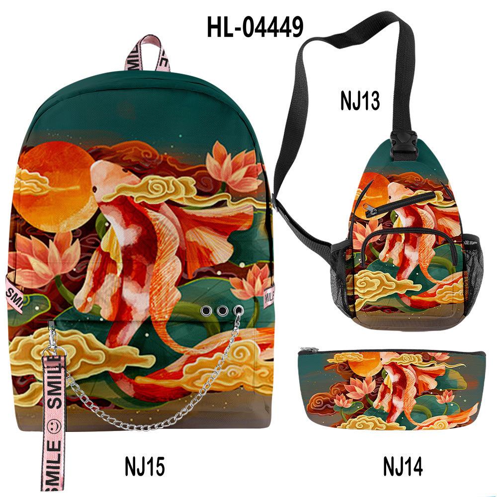 Classico Novità Divertente Cool Carpa Dorata Stampa 3D Set da 3pz Zaini Scolastici multifunzione Zaino da Viaggio Borsa a Petto Astuccio