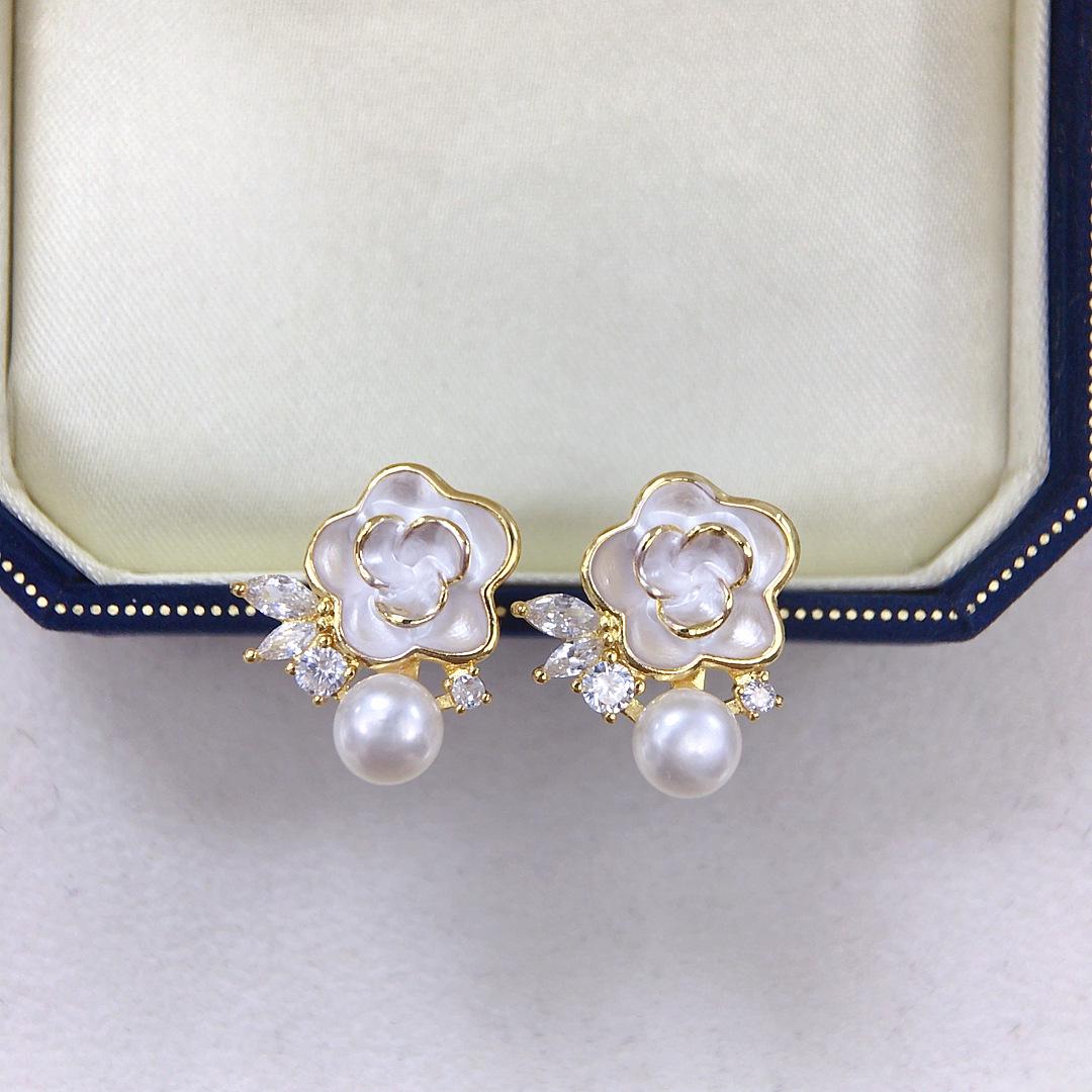 Zhuji Pearl French Classic Camellia Freshwater Pearl Stud Earrings Fashion High-End Women s Jewelry.