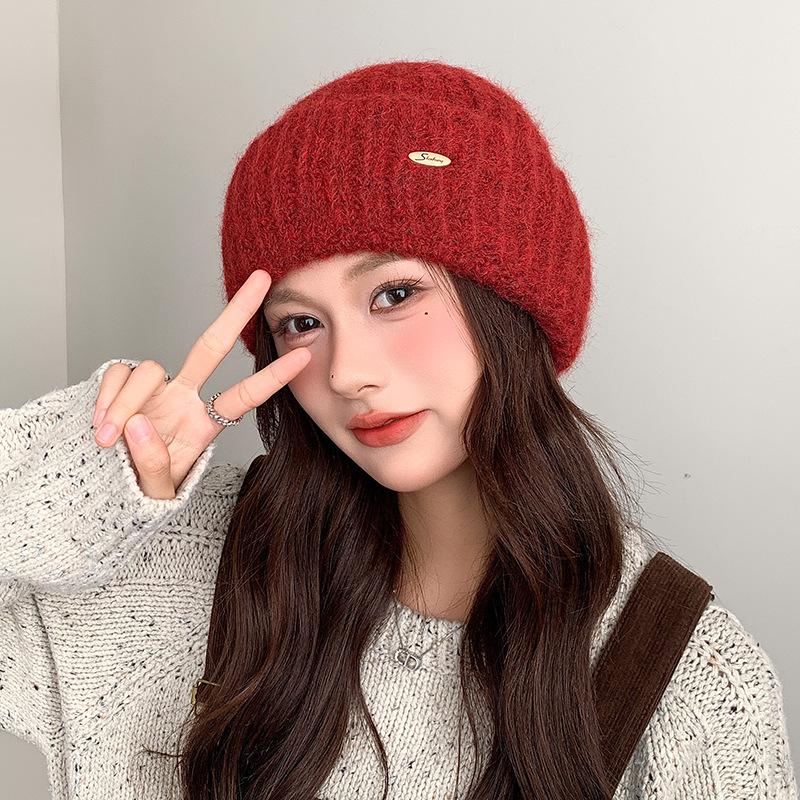 Autumn and Winter Warm Knitted Hat for Women High End Outdoor Cold Proof Ear Protection Hood Thickened Large Head Circumference Woolen Hat