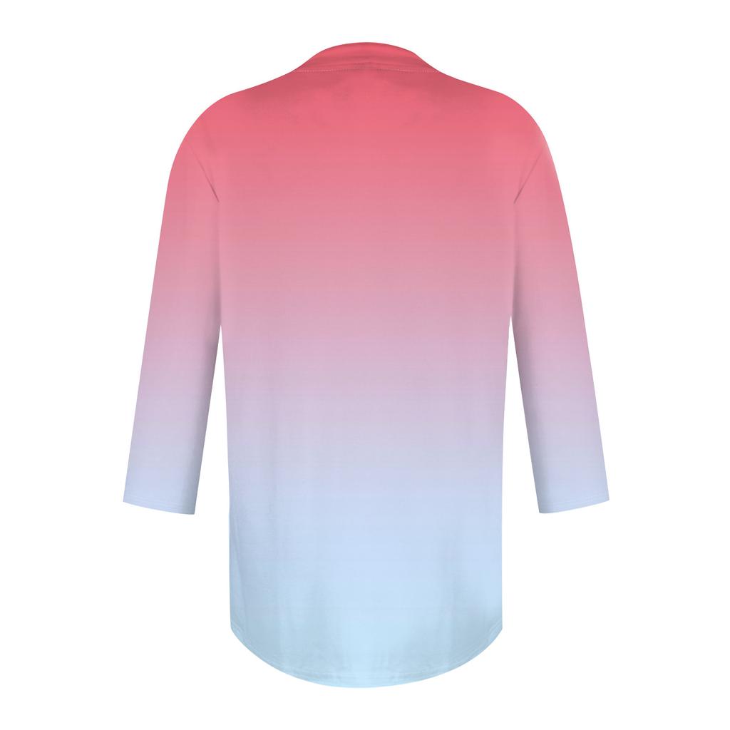 Damen Siebenviertelärmel Tops Lässig V-Ausschnitt Brustrüschen Einfarbig Locker T-Shirt Tops