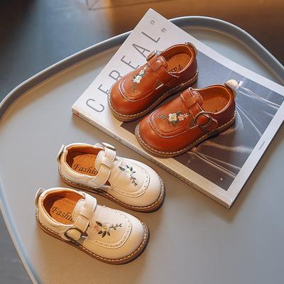 Mary Janes da Bambina Ricamo Fiore Beige Cachi Bambino Bambini Scarpe Autunnali Copri Punta Vintage Scarpe per Bambini Zapatos De Niña