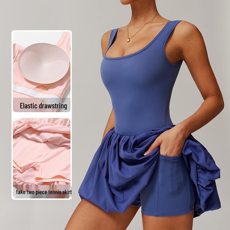 Women's Anti-Exposure Sports Dress - Outdoor Running & Tennis Skirt with Nude Feeling & Fake Two-Piece Design