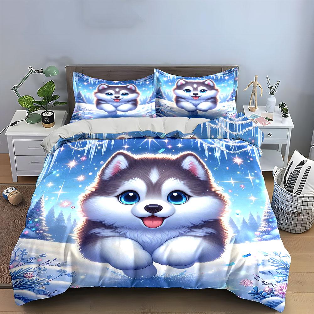 "Frosty Husky Wonderland Bliss" Bedding Sets Duvet Covers Pillowcases(1* Duvet Cover 2* Pillowcases Without Duvet Insert)