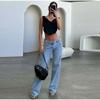 Women's Spring Summer Y2k Light Blue Baggy Pants Low Waist Loose Fit Straight Leg Denim Pants Boyfriend Jeans with Pockets