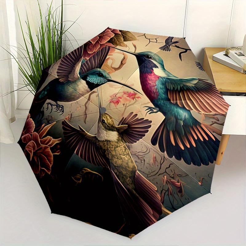 1pc Whirling Hummingbirds Pattern Umbrella, Fashionable, Personalized, High-Value Folding Umbrella, a Must-Have for Summer, 8-Rib Durable Iron Fr