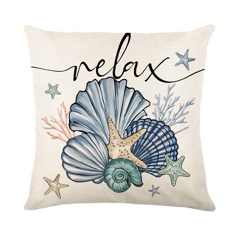 Sea Scallop Print Pillow Cover Summer Letter Starfish Pillow Cover Living Room Bedroom Cushion Cover