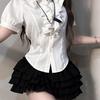 Conjunto de Top com Mangas Bufantes e Saia Fofa Estilo Gótico da Corte Coreana