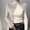 Half High Neck Autumn and Winter Velvet Mesh Top Women's Long Sleeved Lace Shirt Slim Fit T-shirt