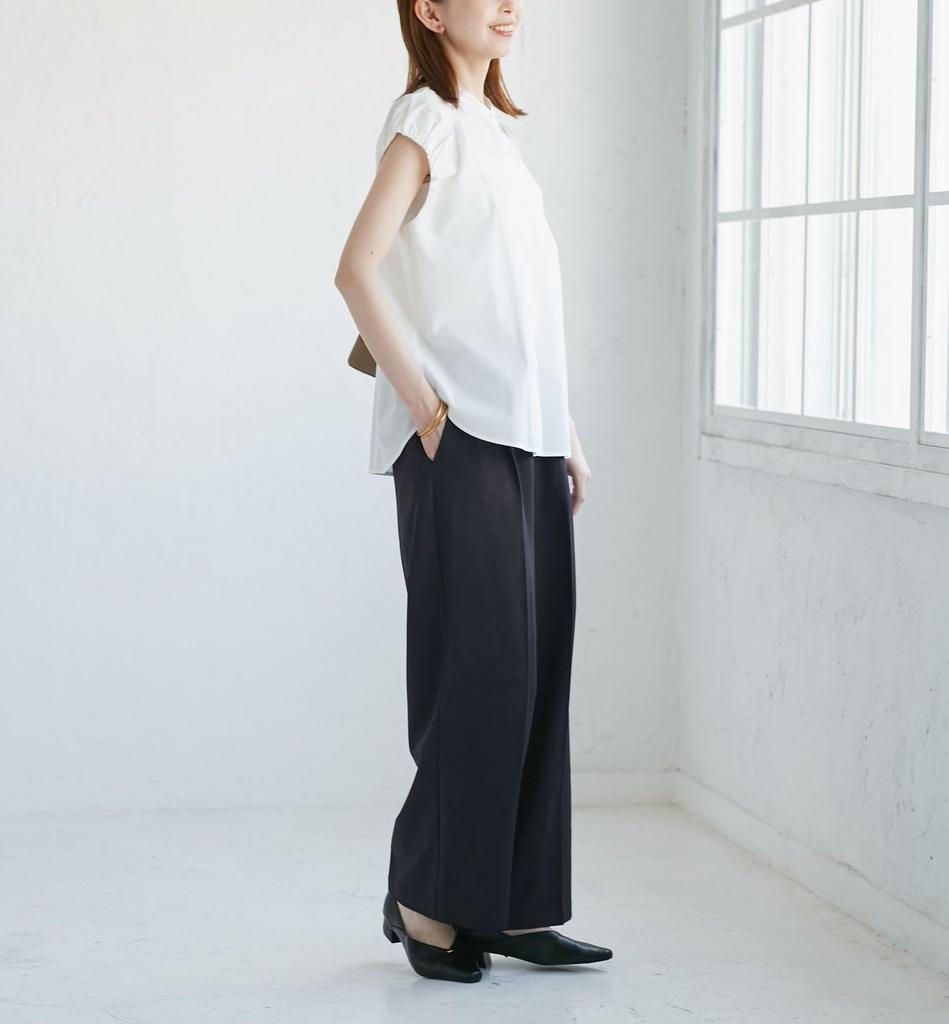 ROPE PICNIC Lady Handsome Series Navy L Wool-Like Waist-Tuck Semi-Wide Pants/Set-Up Compatible, (40)