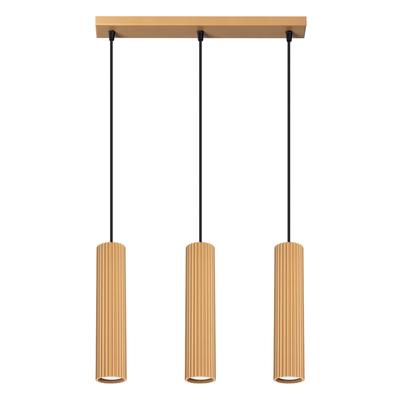 Modern Hanging Lamp with a Golden Strip, Three Corrugated Tubes for the Kitchen Above the Island, 3xGU10 10W KARBON Sollux Lighting