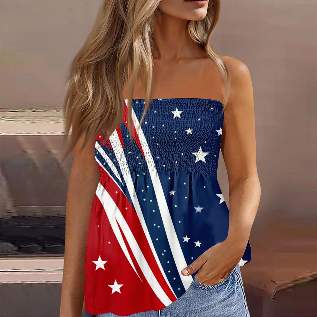 Summer Tube Tops For Women,Cute Sexy Off Shoulder Print Sleeveless T-Shirt