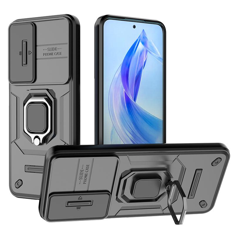 For Honor 90 Lite 5G/X50i 5G Case PC+TPU Slide Camera Lid Phone Cover with Kickstand