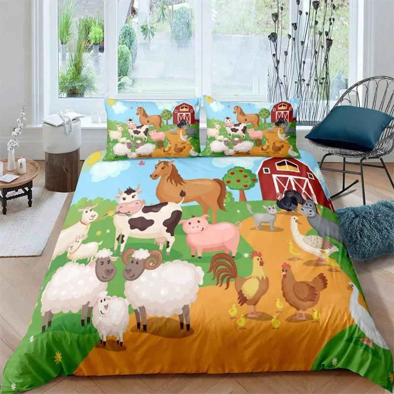 Farm Animal Duvet Cover Kawaii Pig Bedding Set Polyester Pigs Floral Comforter Cover Twin King For Teen Boy Girl Gift Room Decor