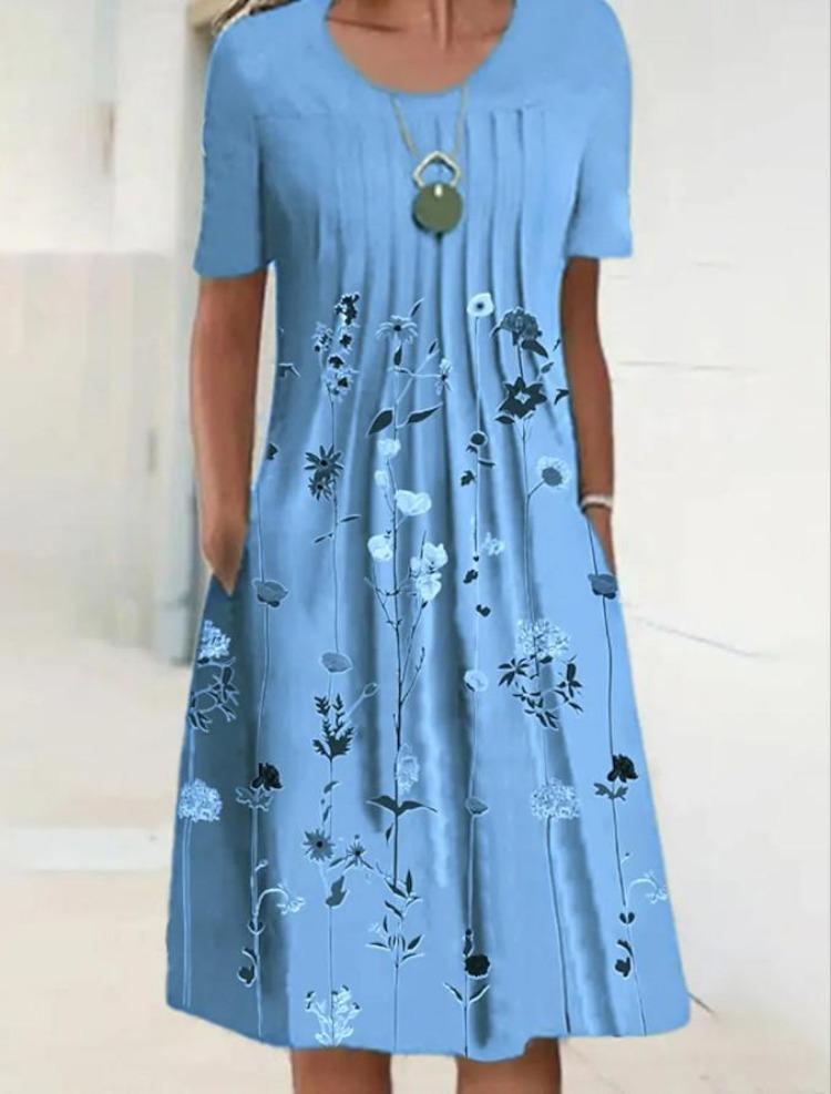 Floral Print Midi Dress with Pockets for Spring Summer