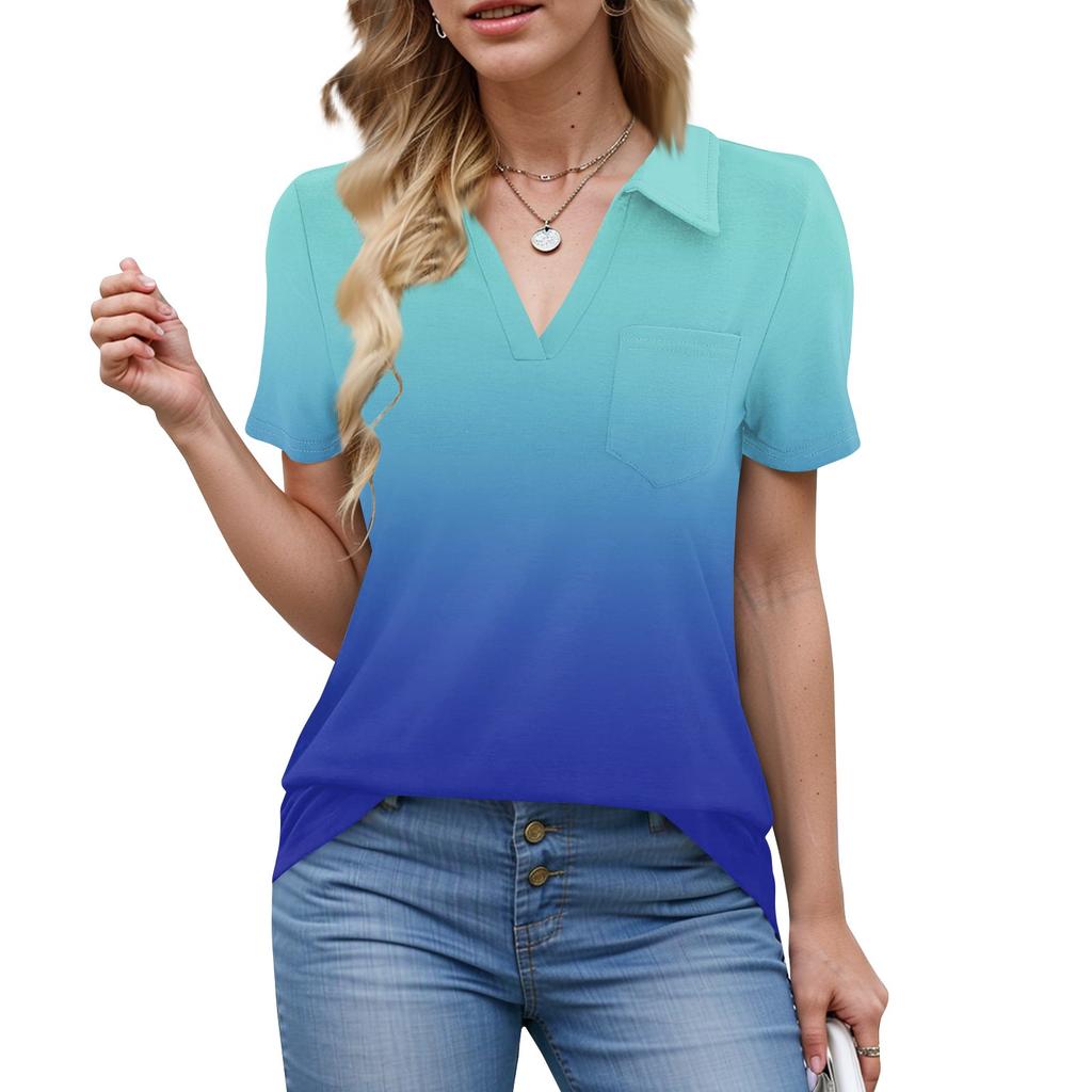 Damen Bluse Sommer Business Casual Arbeitstops Kurzarm Button-Down-Kragen V-Ausschnitt Bluse T-Shirt