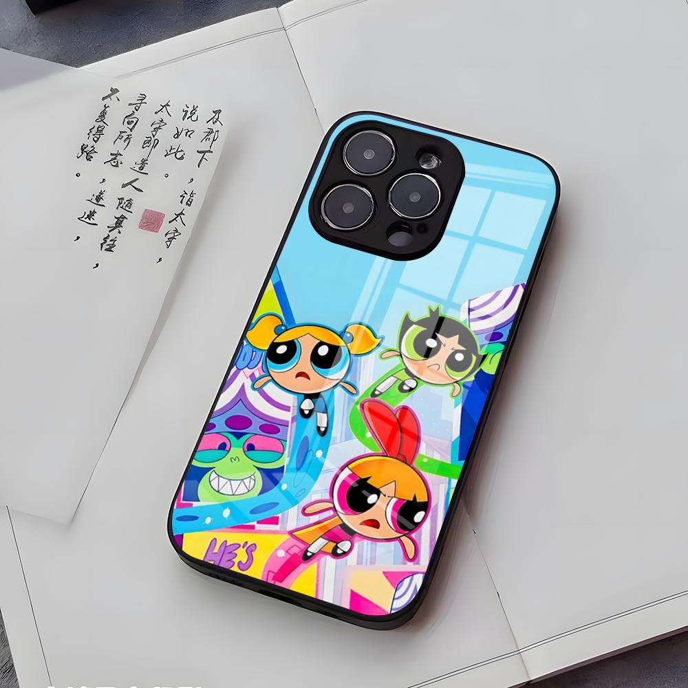 P-Powerpuffs G-Girls Phone Case For IPhone 17 Air 16 E Pro Max 15 14 13 Mini 12 Pro 11 Max Plus Black Glass Cover