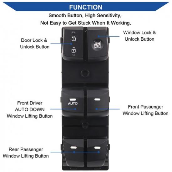 Power Window Switch Control Button For 2014-2016 Hyundai Elantra 93570-3X012 BLK