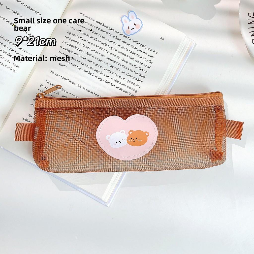 Adorable Small Bear Mesh Pen Bag With Design For Kids And Students