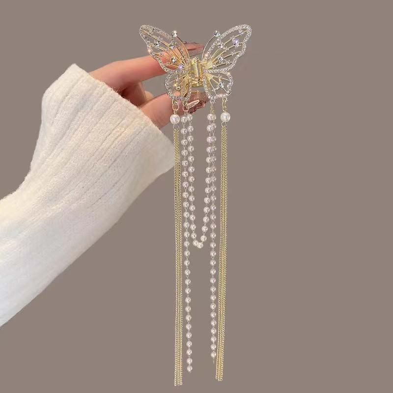 New Butterfly Pearl Tassel Hairpin Fashion Simple Side Clip Ponytail Claw Clip Elegant Women's Hair Clip Headdress Party Gifts