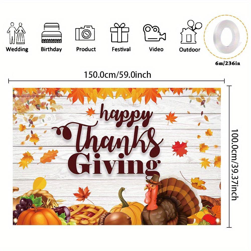 1 piece Thanksgiving Happy Polyester Banner White Wood Wall with Turkey Maple Leaf Pumpkin Pattern