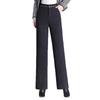 Women's Woolen High-Waisted Wide-Leg Pants - Versatile Spring/Autumn Style, Thickened with Elastic Back, Straight-Leg Trousers