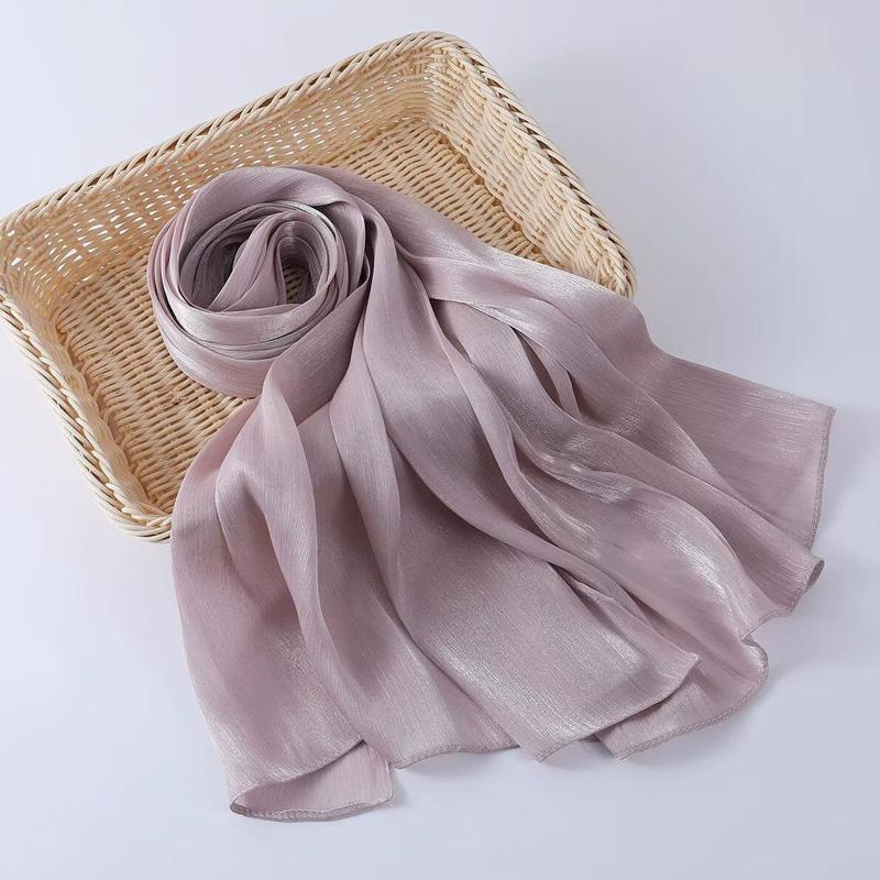 

1 шт. Плиссированный шарф с блестящим мятым глиттером, дышащий, длинный, однотонный, шифоновый, шарф-головной убор, мусульманский хиджаб 20