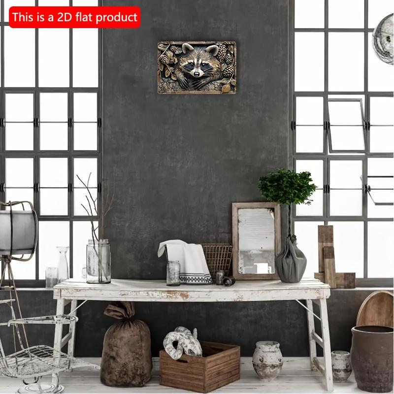 2d Flat 30*20cm, Raccoon, Wooden Logo Fun Vintage Compact Wooden Logo, Wall Decor, Home Decor, Wooden Logo Poster Holiday Gifts, for Home, Kitchen
