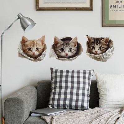 Cartoon Cute Three Little Cats Bedroom Living Room Home Wall Background Beautification and Decoration Stickers