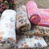 Plush Cute Pet Warm Paw Print Dog Puppy Fleece Blanket For Cozy Sleeping
