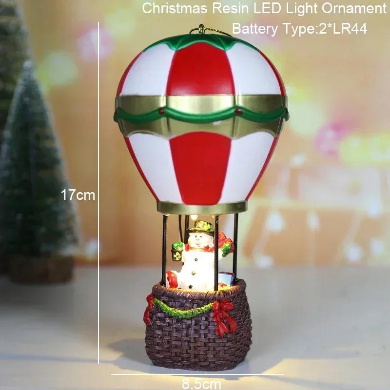 Christmas Glowing Ornaments, Santa Claus Snowman Hot Air Balloon with LED Light, Christmas Tree Ornaments Kids Toy New Year Gift