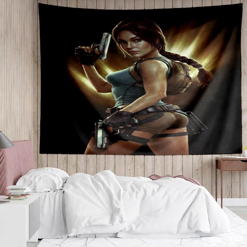 Tomb Raider Print Tapestry, Backdrop, Easy Setup, Ideal for Bedroom, Office & Living Room, with Aesthetic Wall Hanging Decor.