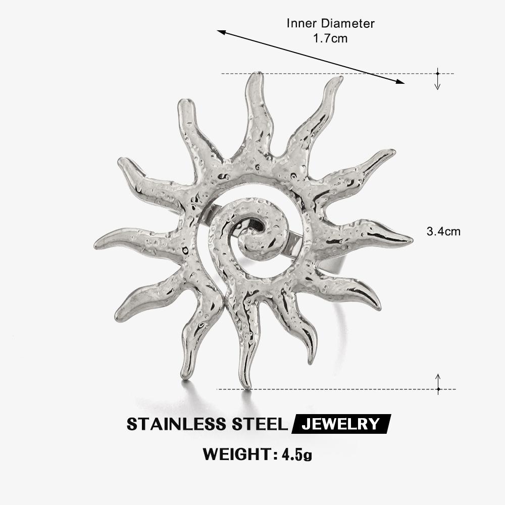 Vintage Chic Sun Shaped Pendant Necklace Earrings Stainless Steel Ring Fashion Jewlery Accessories Gift