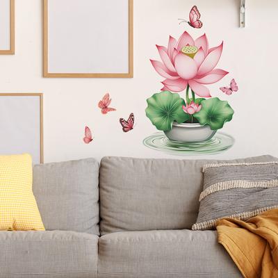 Simple Chinese Style Lotus Lotus Leaves Bedroom Living Room Study Home Beautification and Decoration Wall Stickers