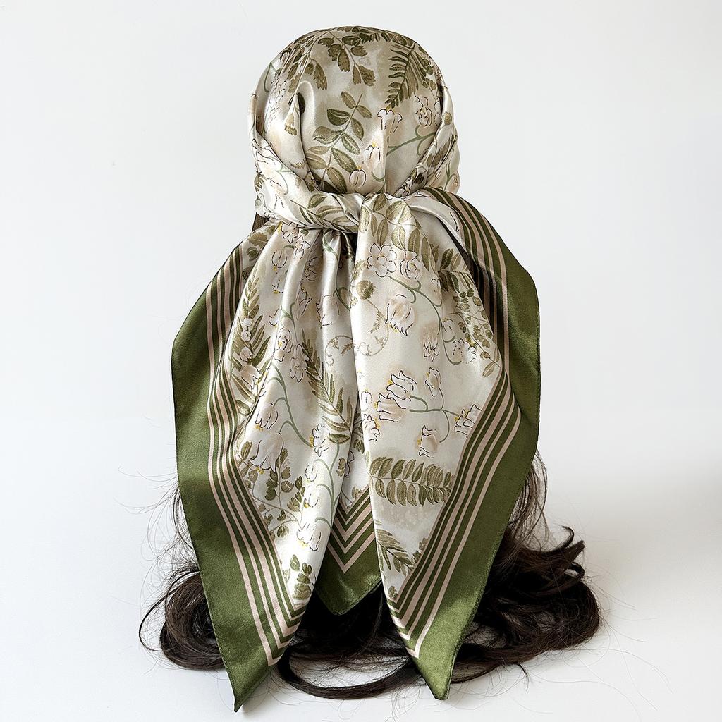 90cm Large Square Scarf Silk Scarf Headband Flower Printing Scarf Scarf Satin Square Scarf for Women