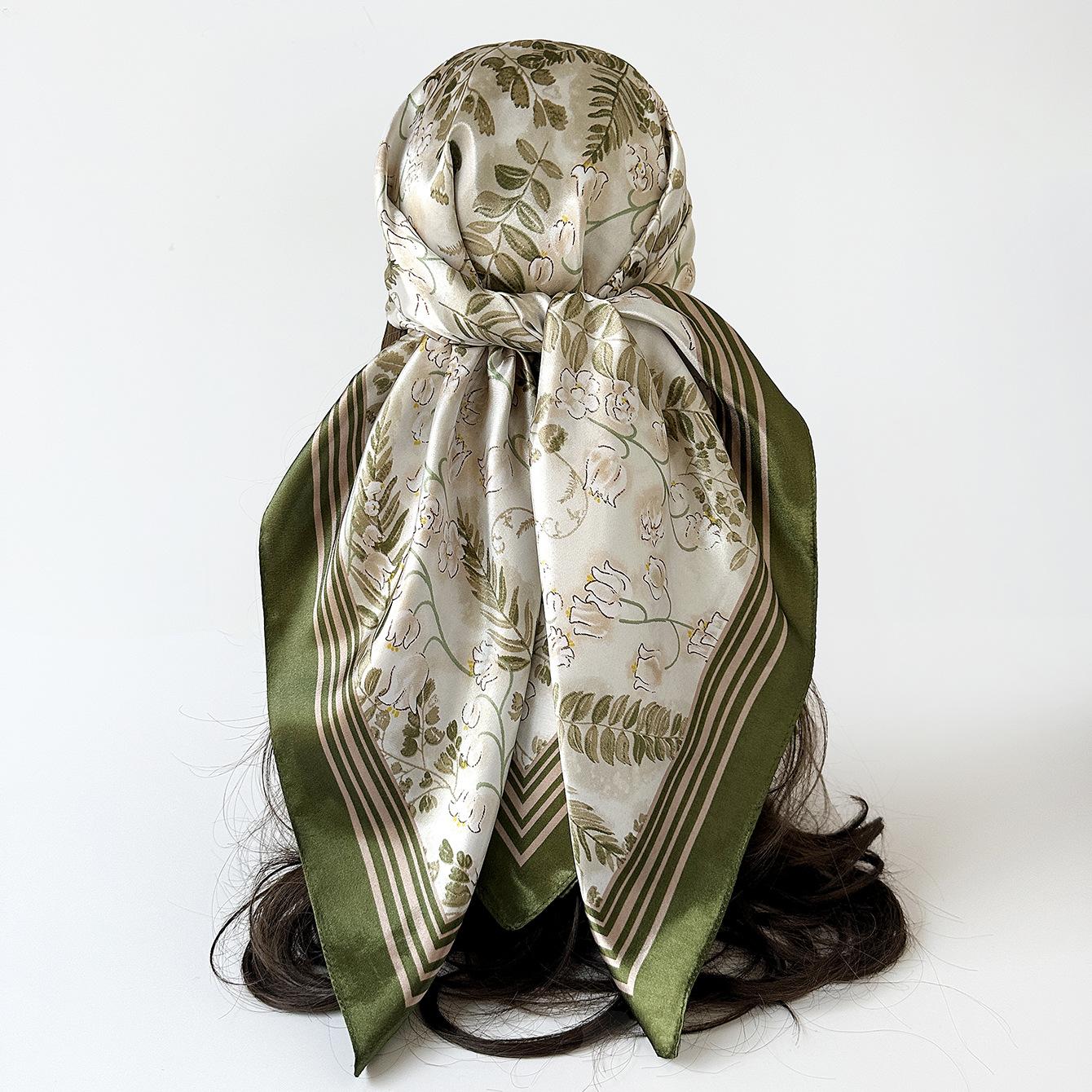 90cm large square scarf silk scarf headband flower printing scarf scarf satin square scarf for women 90*90cm