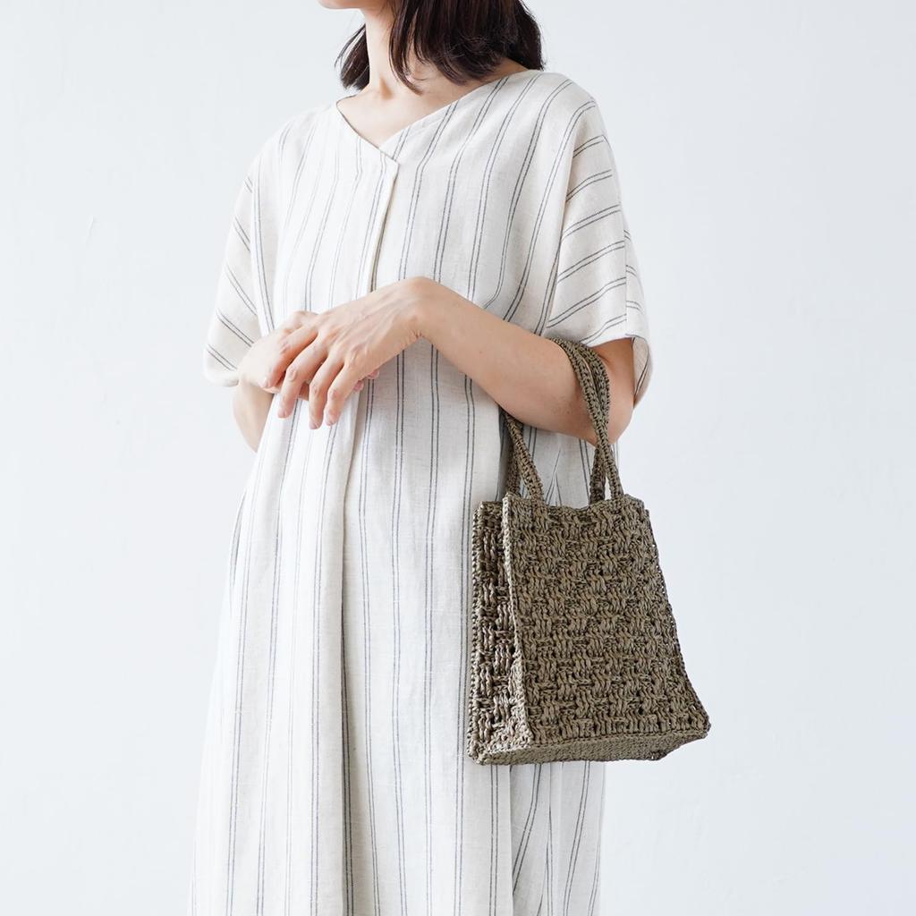 Raw Wool Itohenlab Knitting Kit Square Tote Bag with Pattern #9-4 Pull-Up (Khaki)