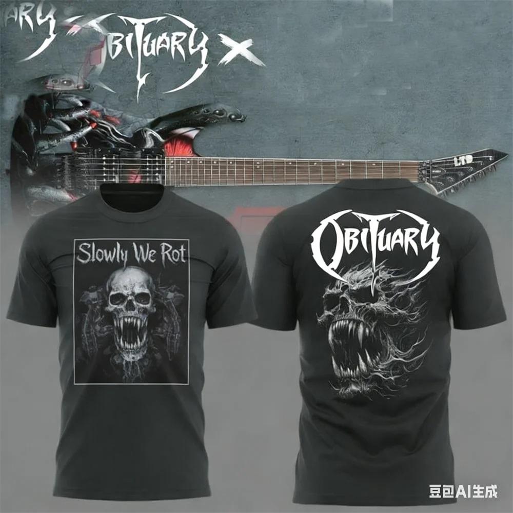 Letnia męska koszulka New Rock Obituary Zespół czaszki Nadruk Koszulka Mężczyźni Kobiety Moda Oversize Krótki rękaw Koszulka Graficzna Koszulka