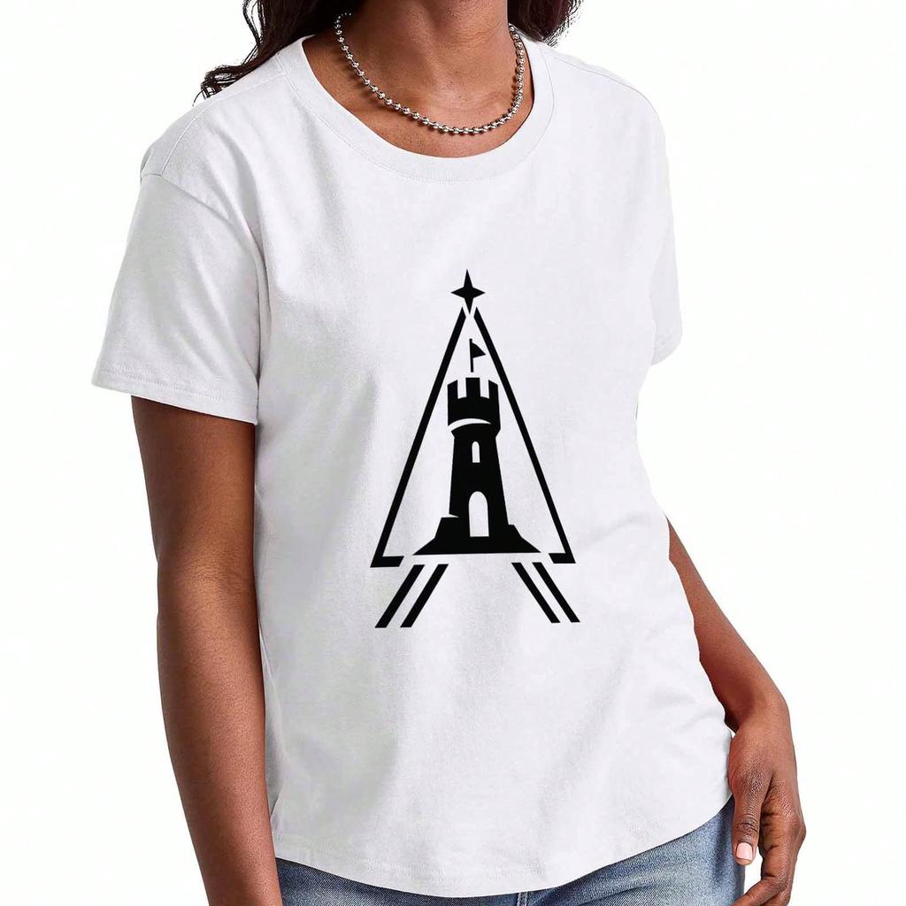 Tower Castle Wounisex's Cotton T Shirt, Premium Cotton Graphic Print, Durable, Triangle Tower Graphic Design, Leisure And Fashion, Everyday Wear, Uniq