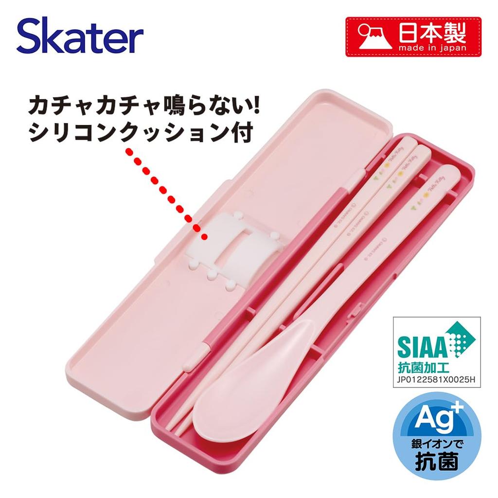 Skater Chopsticks and Spoon Bento Combo Made in Sanrio Hello Kitty Flower Set, Box, Adult, Antibacterial, Set, 18cm, Quiet, Japan, Wreath, CCS3SAAG-A
