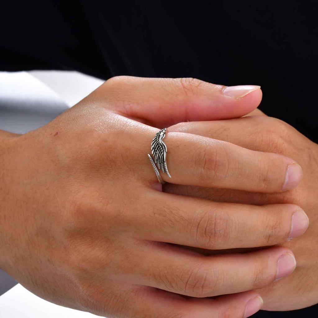 Retro Wings Ring for Men,Gothic Devil Wings Adjustable Metal Ring,Punk Hip Hop Jewelry Gift