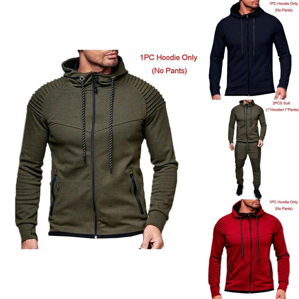 Stylish Men's Tracksuit Set With Hooded Jacket And Adjustable Waistline Pants