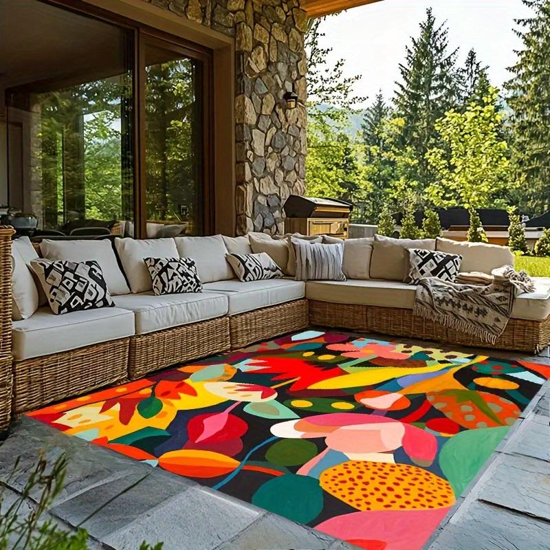 Extra Large Mat Non Slip Backing Plush Soft Floor Mat Modern Floral Pattern Red Green Yellow Pink Black Machine Washable Living
