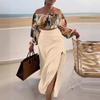 New Women's 2 Piece Set Off-the-Shoulder Top Slit Midi Dress Casual Outfit, Hot Fashion Suit For Women