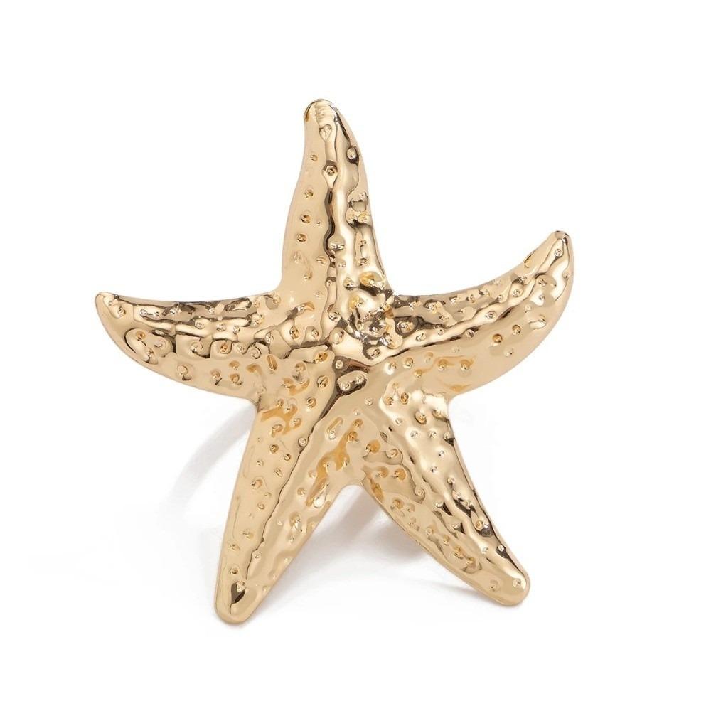 Metal Vintage Conch Rings Irregular Geometric  Rings Creative Pearl Starfish Rings  For Women