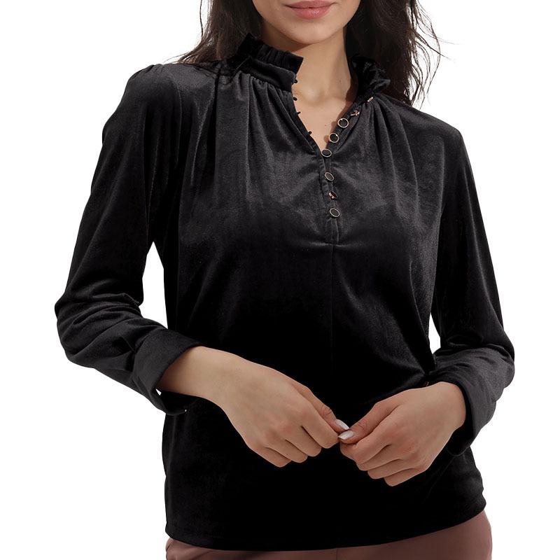 GMXIA Women's Fashion Casual Summer Solid Color Print Long Sleeve V-Neck Blouses & Shirts